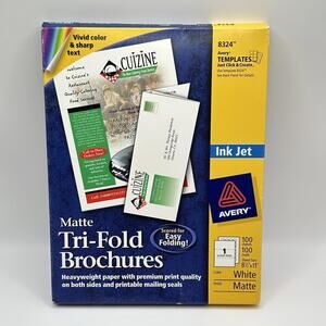 Avery 8324 85 lb Text Weight 8.5 x 11 92 Bright Tri-Fold Brochures (100/BX) New